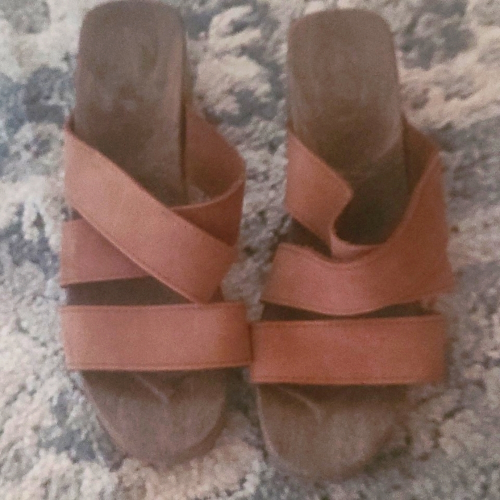 Vintage "2002" Leather Strappy Slip On Chunky Heel Sandals